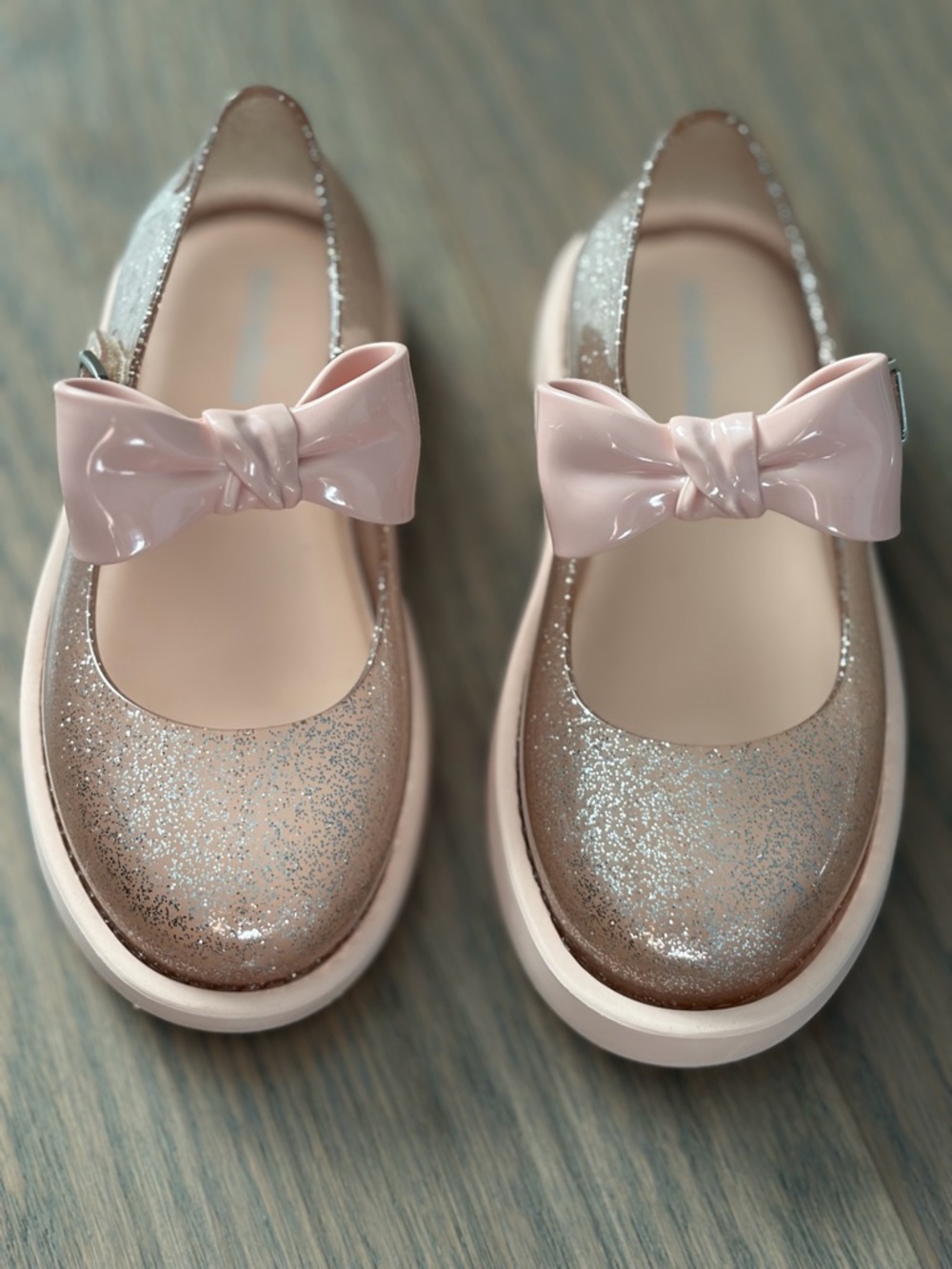Mini Melissa Pink Glitter Bow Mary Jane Shoes